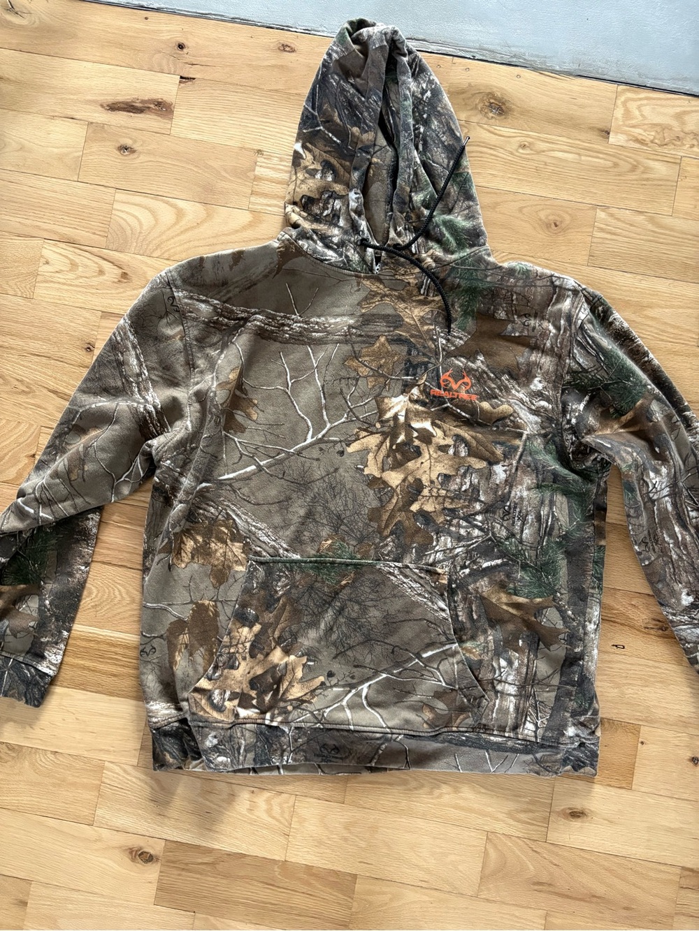 Realtree Gray Camo Hooded Sweatshirt with Orange Logo